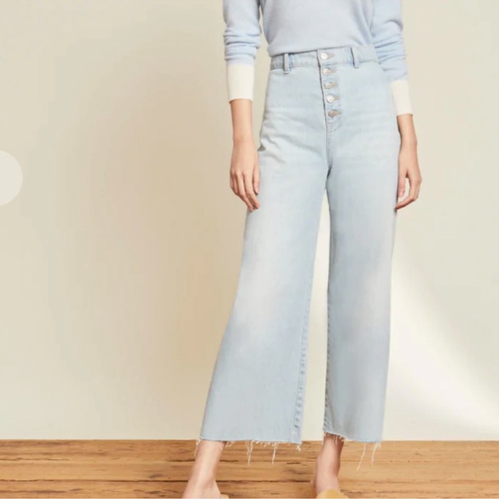 Veronica Beard Grant Wide Leg Raw Hem Light Wash (Aire) Jean